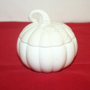 Artist Signed White Ceramic  Scented Pumpkin Shaped Candle B-228